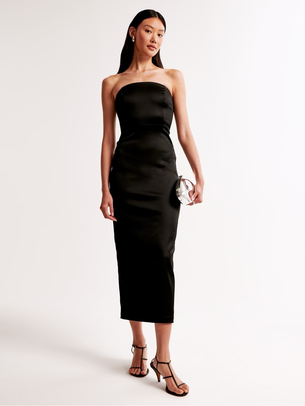 NWT Abercrombie Strapless Satin Sculpt Black Maxi Dress